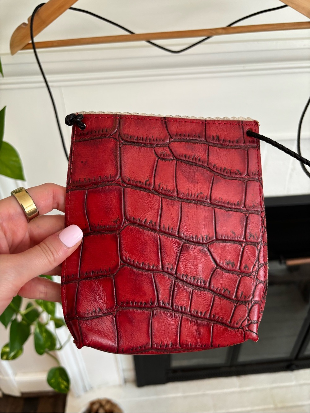 B MAY Red Croc Leather Crossbody Cell Phone Pouch